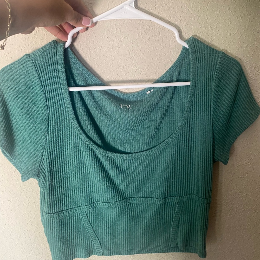 PacSun Teal Ribbed Short Sleeve Top